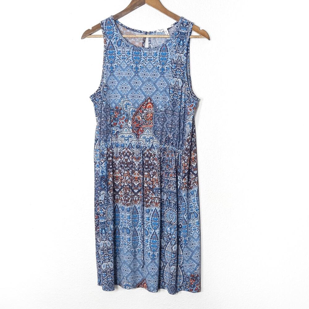 BCBGeneration Dress Size L Blue Paisley Print Boho Sleeveless Shift